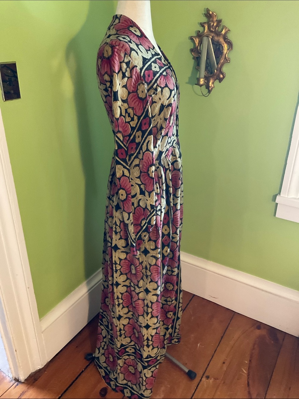 Vintage 70s Indian block print gauze dressmaker made maxi - Picture 2 of 6